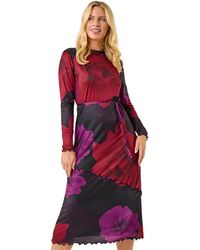 Roman - Petite Floral Tie Waist Midi Dress - Lyst