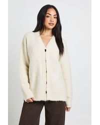Boohoo - Boucle Knit Concealed Button Placket Oversized Boyfriend Cardigan - Lyst