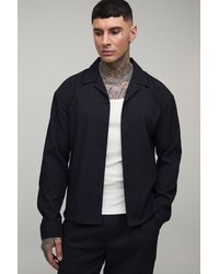 BoohooMAN - Tall Boxy Crop Fit Long Sleeve Irregular Pleat Overshirt - Lyst