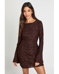 Boohoo - Burnout Floral Open Back Flare Sleeve Mini Dress - Lyst