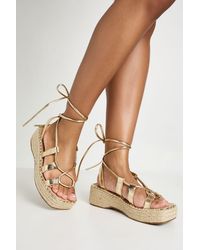 Boohoo - Metallic Strappy Gladiator Espadrille Flatforms - Lyst
