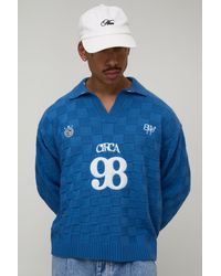 BoohooMAN - Oversized Boxy Checkerboard Circa 98 Knitted Polo - Lyst