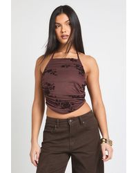 Boohoo - Floral Devoure Gathered Halterneck Top - Lyst