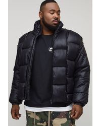 BoohooMAN - Plus High Shine Weft Oversized Funnel Neck Puffer Jacket - Lyst
