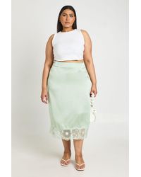 Boohoo - Pluse Satin Lace Trim Midaxi Skirt - Lyst