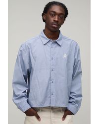 BoohooMAN - Oversized Crop Micro Check Long Sleeve Shirt - Lyst