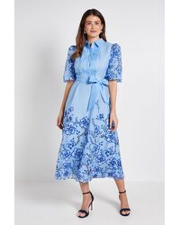 Wallis - Floral Organza Pintuck Midi Shirt Dress - Lyst
