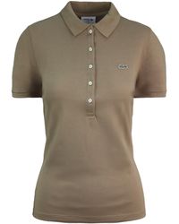 Lacoste - Slim Fit Korte Mouw Bruin Dames Poloshirt Pf7845 Vdw - Lyst