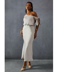 MissPap - Premium Satin Off Shoulder Fishtail Bridesmaid Dress - Lyst