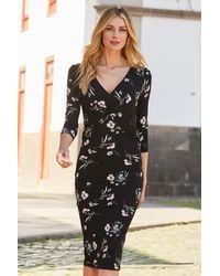 Sosandar - Print Knot Front Midi Jersey Dress - Lyst