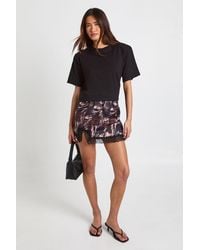 Boohoo - Tonal Zebra Satin Lace Trim Mini Skirt - Lyst