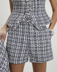 River Island - Shorts Boucle Fringed Trim Zip - Lyst
