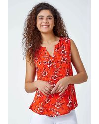 Roman - Floral Shimmer Stripe Sleeveless V-Neck Top - Lyst