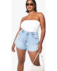 Boohoo - Plus Flippy Wide Leg Denim Short - Lyst