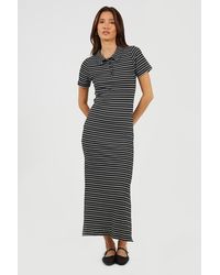 Brave Soul - Striped Collared Maxi Dress With Split Detail - Lyst