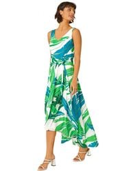 Roman - Sleeveless Palm Print High Low Maxi Dress - Lyst