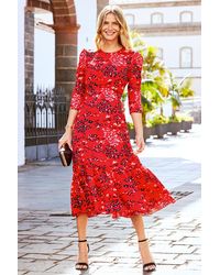 Sosandar - Print Ruffle Hem Fit & Flare Midi Dress - Lyst