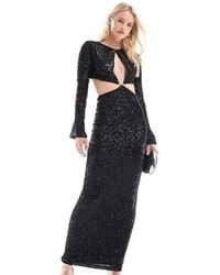 ASOS - Design Sequin Long Sleeve Wrap Around Maxi Dress With Keyhole Detail - Lyst