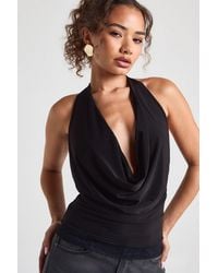 Boohoo - Double Layer Slinky Cowl Neck Lace Trim Top - Lyst