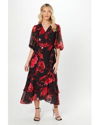 Debut London - By Coast Printed Chiffon Tiered Wrap Dress - Lyst