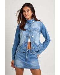 Boohoo - Slim Fit Funnel Neck Seam Detail Denim Jacket - Lyst