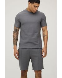 BoohooMAN - Slim Fit Ribbed Jersey T-Shirt & Shorts Set - Lyst