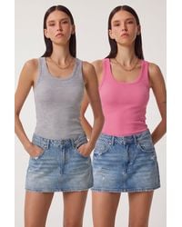 Happiness İstanbul - Fitted U Collar Knitted 2- Pack Tank Top - Lyst