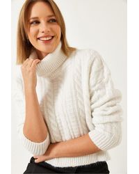 Bianco Lucci - Textured Turtleneck Cropped Sweater - Lyst