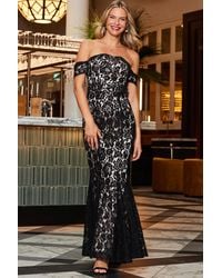 Sosandar - Premium Lace Bardot Fit & Flare Maxi Dress - Lyst