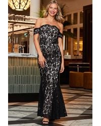 Sosandar - Premium Lace Bardot Fit & Flare Maxi Dress - Lyst