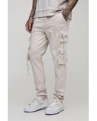 BoohooMAN - Tall Fixed Waist Multi Cargo Strap Detail Skinny Trousers - Lyst