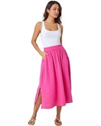 Roman - Textured Cotton Elastic Waist A Line Maxi Skirt - Lyst