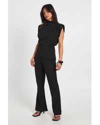 Boohoo - Petite Scuba Crepe Shoulder Pad Top And Flare Set - Lyst