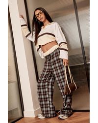 Boohoo - Check Wide Leg Drawcord Waist Trousers - Lyst