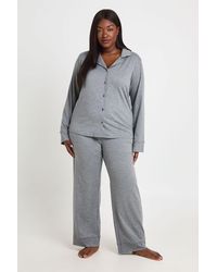 Boohoo - Plus Soft Touch Button Through Shirt And Trouser Pyjama Set - Lyst