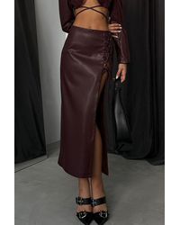 Hiccup - Faux Leather High Waist Slit Lace Up Maxi Skirt - Lyst