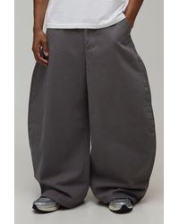 BoohooMAN - Barrell Leg Half & Waistband Washed Twill Trousers - Lyst