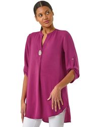 Roman - Button Detail V-Neck Longline Tunic Blouse - Lyst