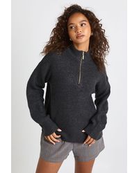 Boohoo - Soft Knit Oversized Knitted Zip Neck Jumper - Lyst