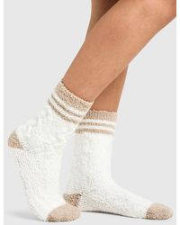Boohoo - 2 Pack Cable Knit Stripe Detail Slouchy Socks - Lyst