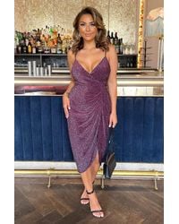 AX Paris - Plum Sparkle Strappy Wrap Top Gathered Skirt Midi Dress - Lyst