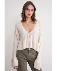 MixRay - Tie Detailed Ruffled V-Neck Knit Sweater - Lyst