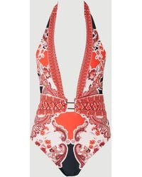 Karen Millen - Scarf Mirrored Print Plunge Swimsuit - Lyst