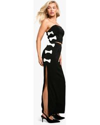 Boohoo - Contrast Bow Thigh Split Column Maxi Skirt - Lyst