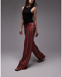 TOPSHOP - Stripe Plisse Wide Leg Trouser - Lyst
