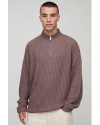 BoohooMAN - Oversized Boxy Fisherman Rib 1/4 Zip Knitted Jumper - Lyst