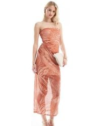 ASOS - Design Bandeau Midi Dress With Drape Mesh Bodice - Lyst