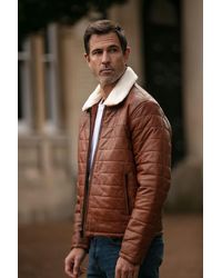 Ashwood Leather - 'Piuma Alpina' Real Puffer Jacket With Faux Fur Collar - Lyst