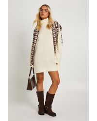 Boohoo - Super Soft Brushed Knit Roll Neck Mini Dress - Lyst