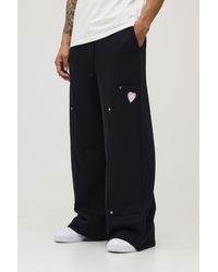 BoohooMAN - Extreme Wide Leg Heart Embroidered Carpenter Panelled Jogger - Lyst